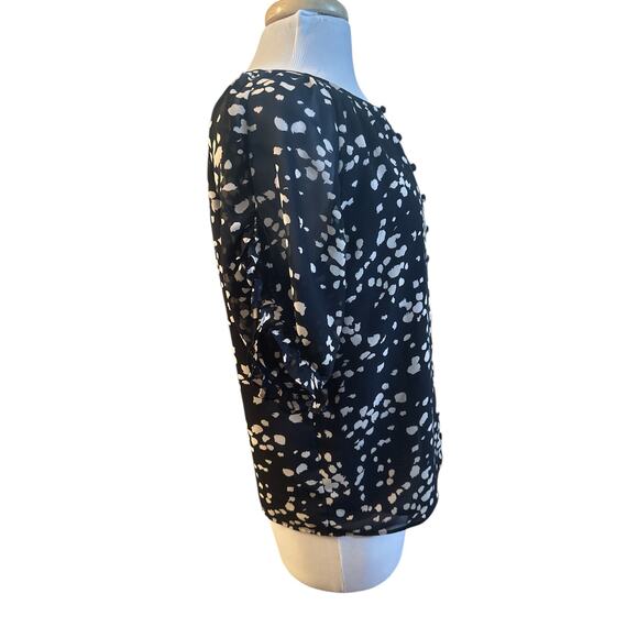 M Madewell Memento Ruffle-Sleeve Top Drifting Petals Paintbrush Dot Deep Navy - Picture 5 of 6